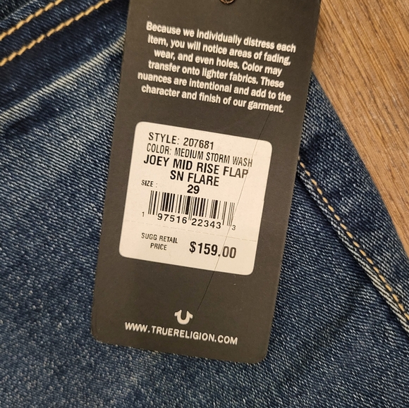 True Religion Joey Mid Rise Single Needle Flare Jean Medium Storm Wash  Size 29 - Picture 10 of 16